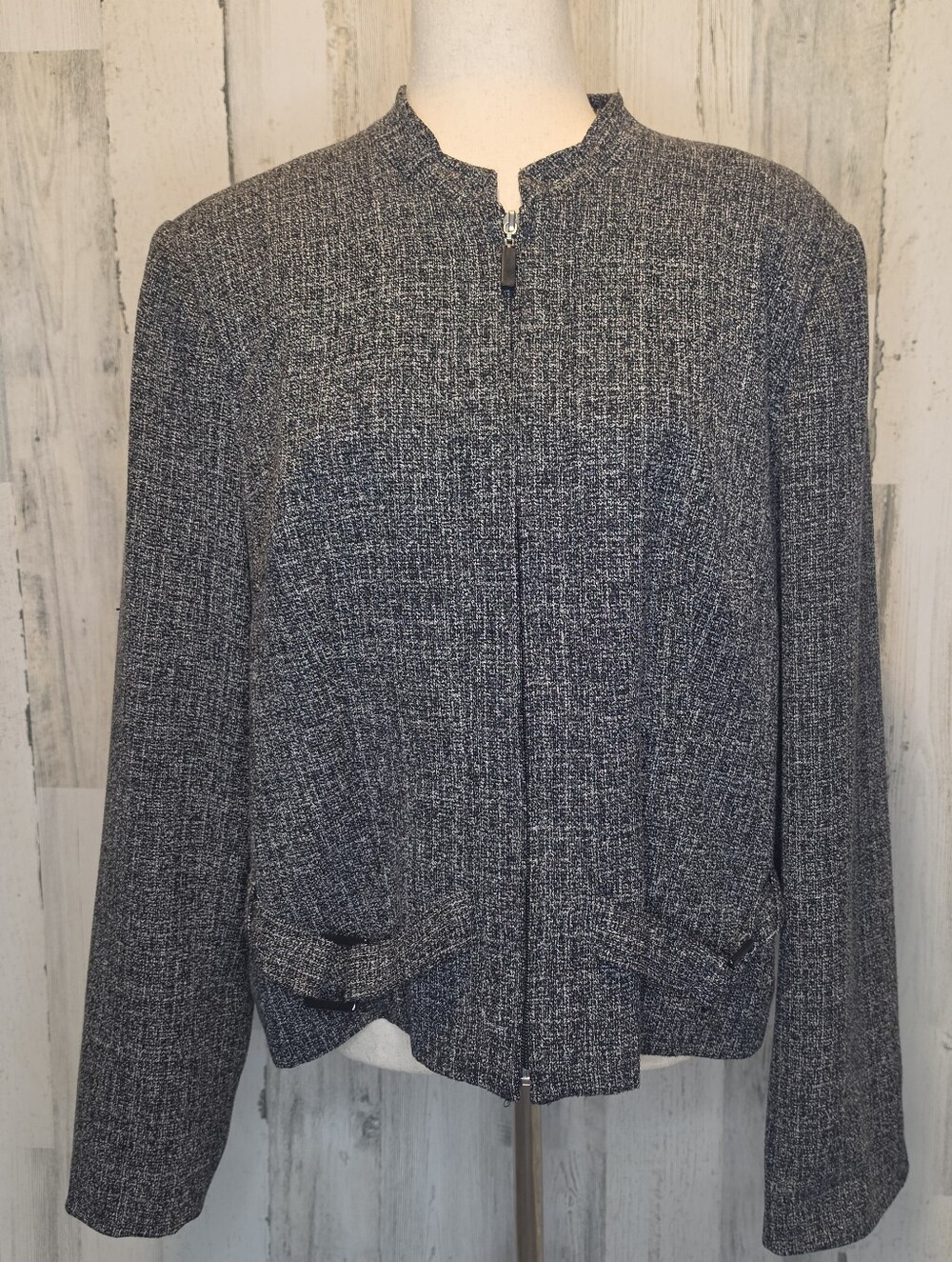 Dressbarn Women's XL Black White Tweed Zip Front Career Jacket Blazer Textured - Picture 1 of 9